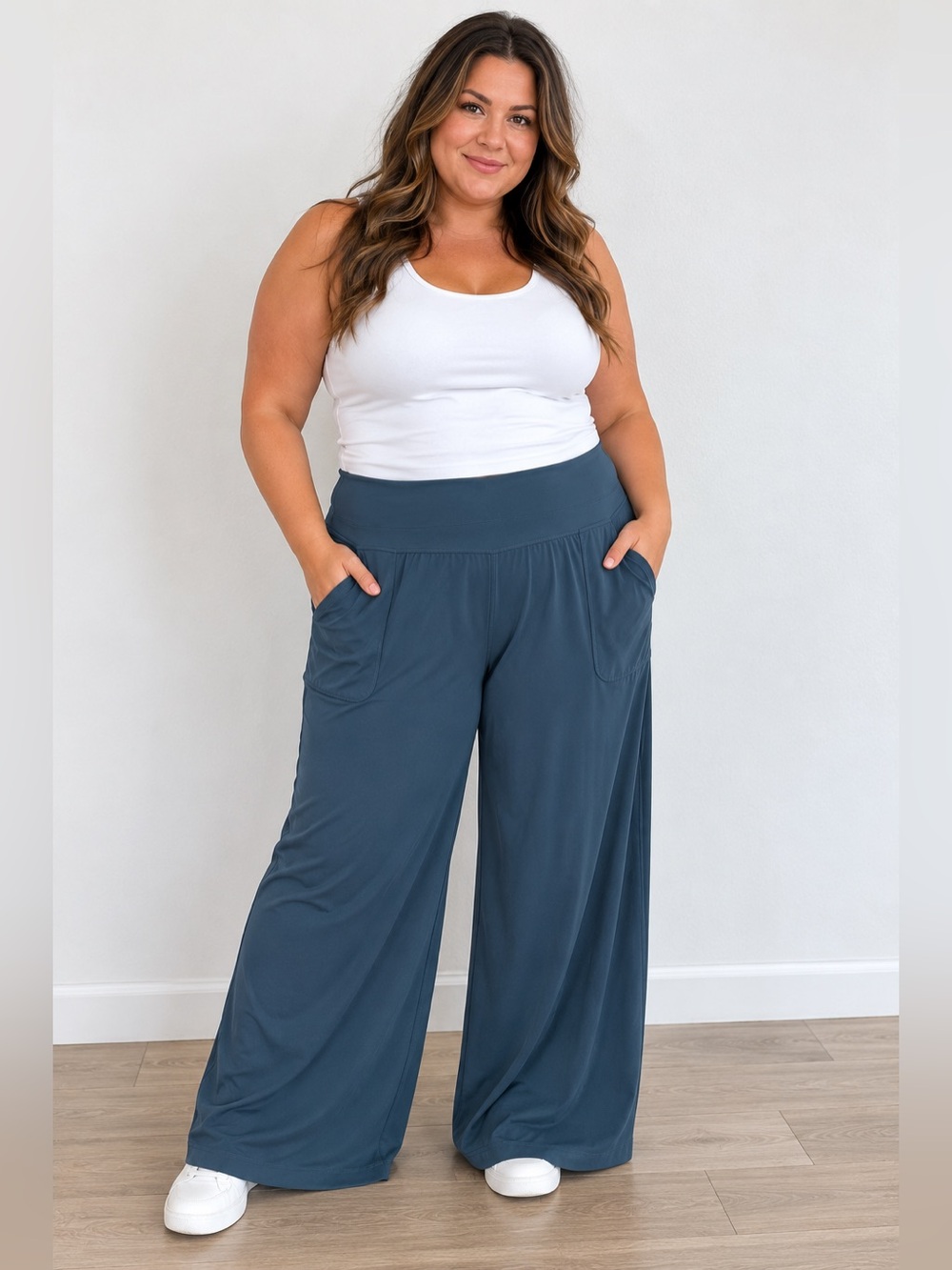 Halara Womens 3X Blue Wide Leg Pants High Rise Stretch Pull On Casual Athletic